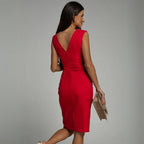 Summer Dress | Women Cocktail Crossover V Neck Pleated Fitted