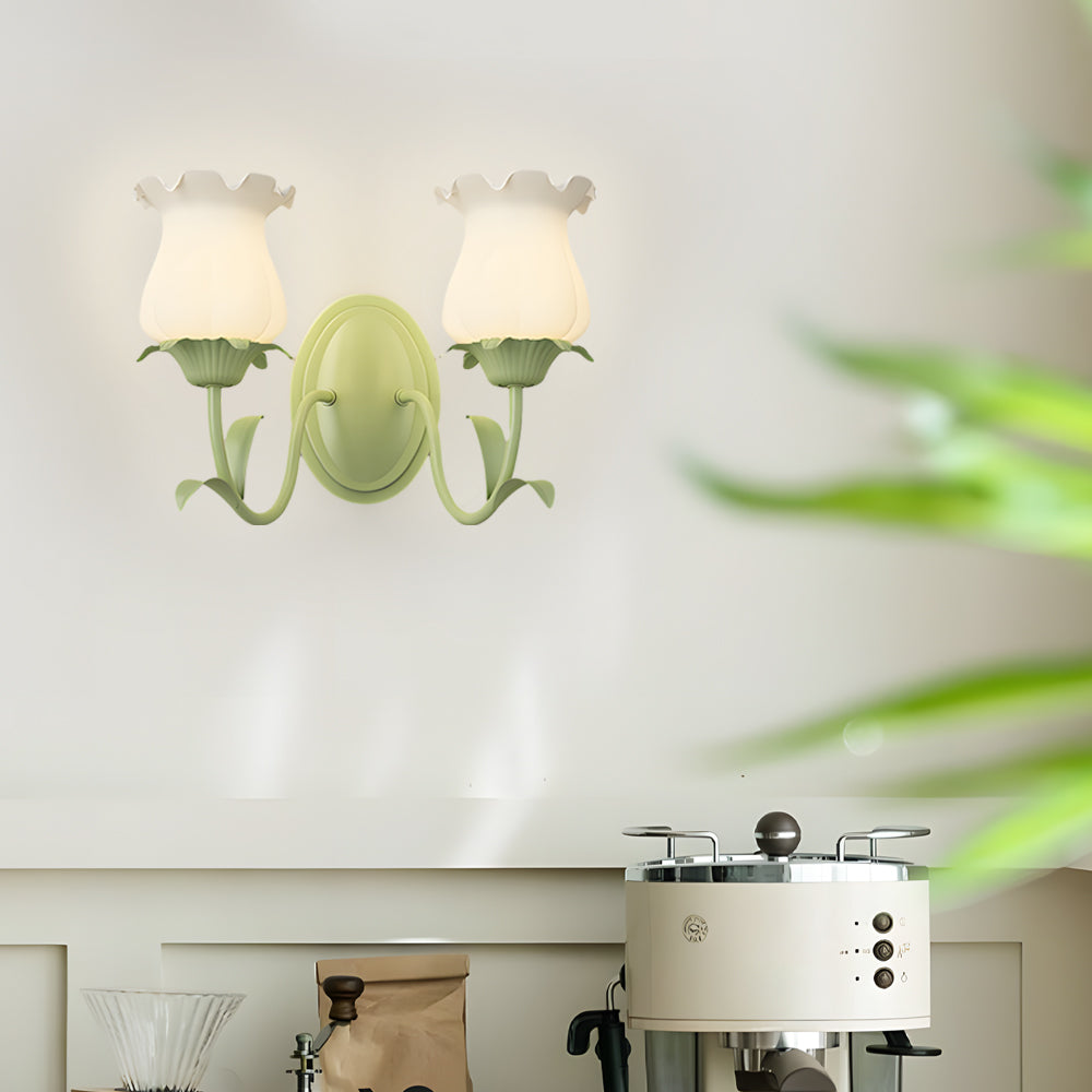 Eira | Wall Lamp | Floral Glass, 3-Step Dimmable, Green | 1 or 2 Light
