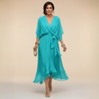 Summer Dress Women Lightweight Chiffon V Neck Flowy Silhouette
