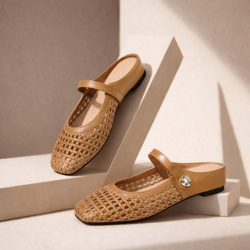 Orthopedic Mules Women Mary Jane Strap Flats Breathable Open Weave