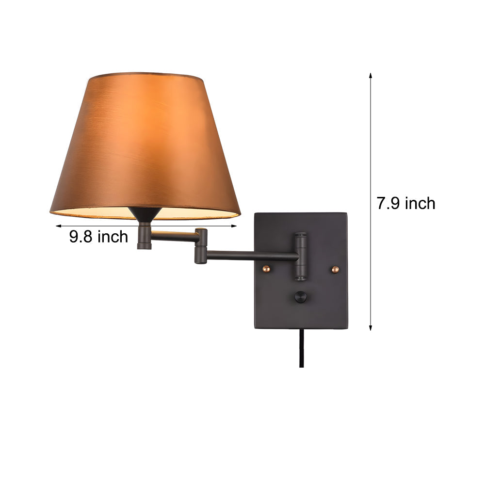 Luna | Swing Arm Wall Lamp | Plug-In, Linen Shade, Black | 1-Light