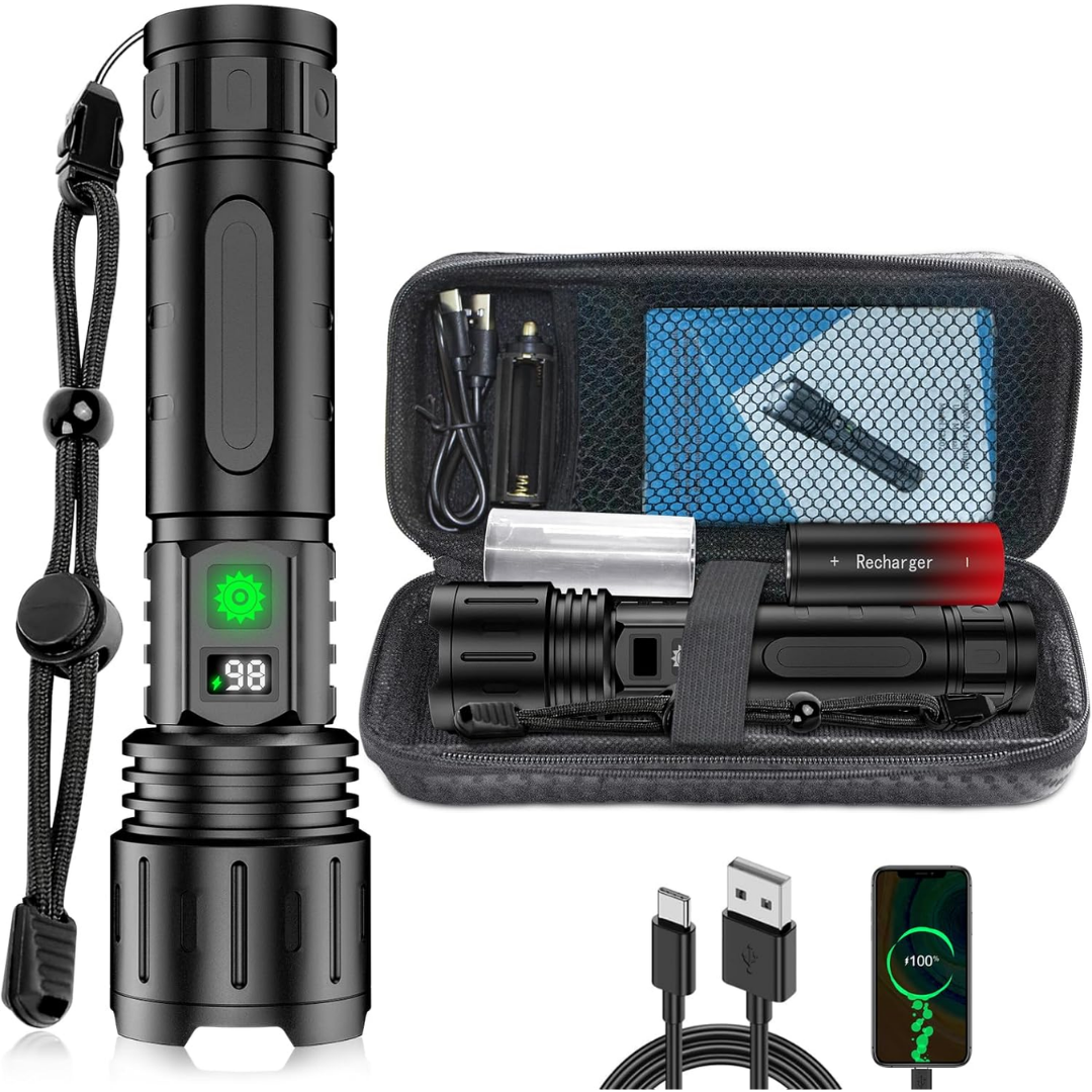 Power Bank LED Flashlight 10000 Lumen Rechargeable Tactical Zoom