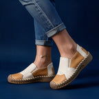 Women Orthopedic Shoes Leather Slip On Flat Hand Stitched Sole