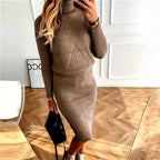 Women 2 Piece Knit Turtleneck Sweater Slim Skirt Set