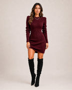 Women Long Sleeve Dress Ribbed Knit Midi Fitted Crew Neck | Hazel