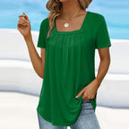 Noor | Women's Blouse | Square Neck, Short Sleeve | Pleated Detail