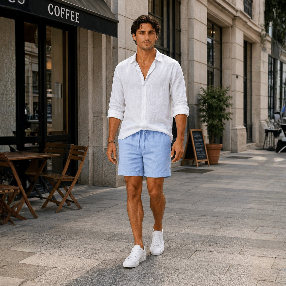 Mens Swim Shorts Lightweight Knee Length Loose Fit Drawstring Waist