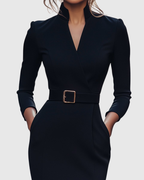 Midi Dress Women Fitted Pencil Wrap Neckline Three Quarter Sleeve