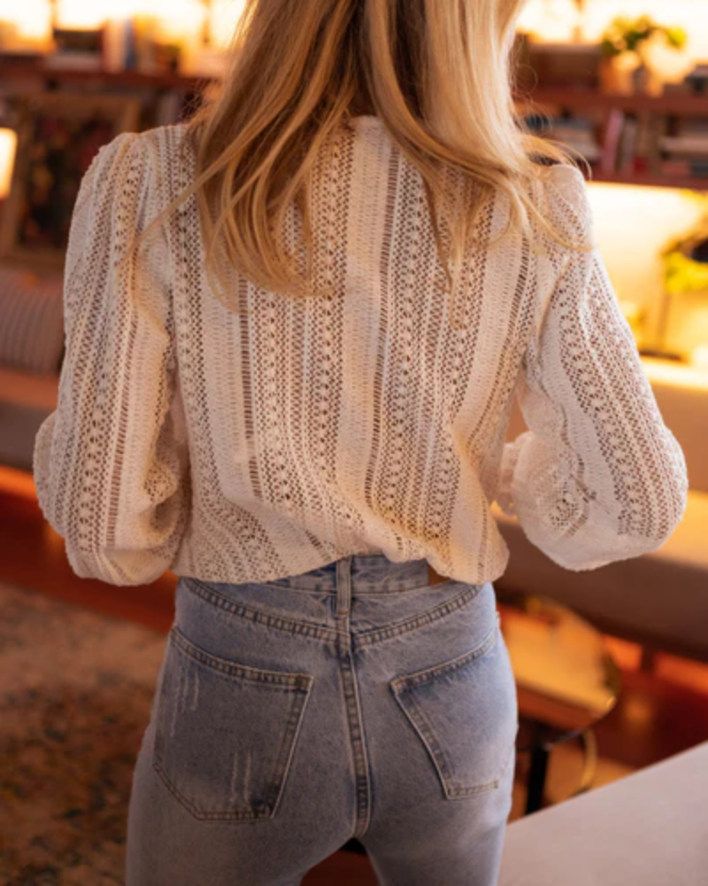 Women Crochet Blouse V Neck Long Sleeve Bohemian