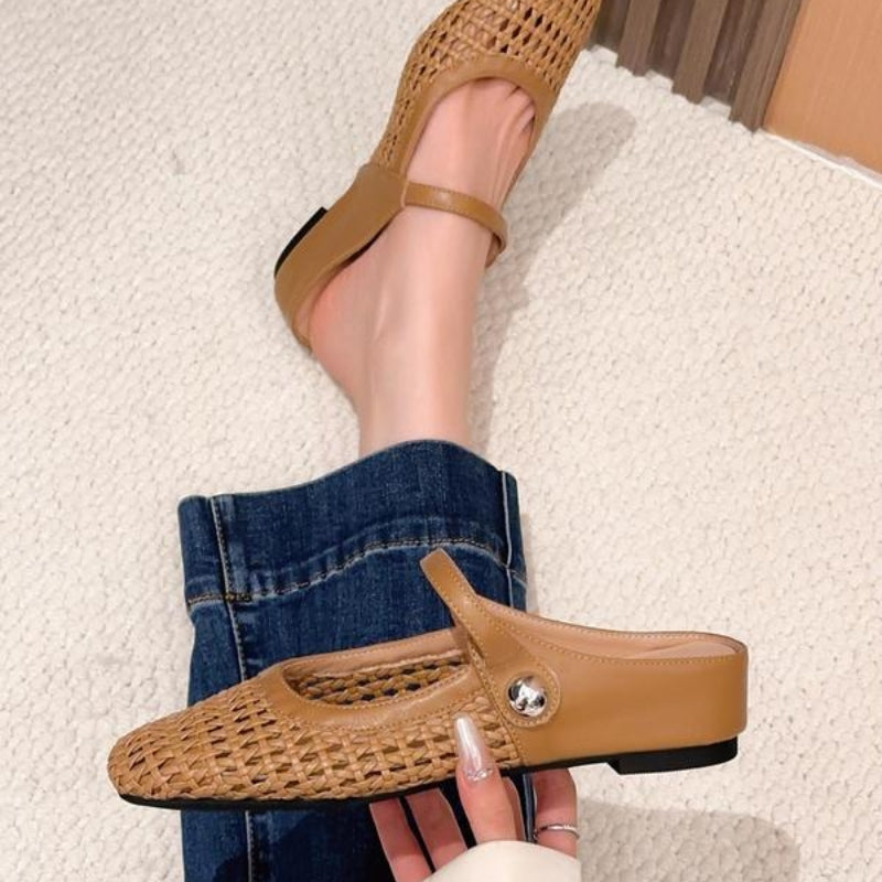 Orthopedic Mules Women Mary Jane Strap Flats Breathable Open Weave