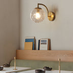 Luna | Wall Lamp | Curved Arm, Spherical Ribbed Glass Shade, 1-Light