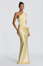 Long Maxi Dress Women One Shoulder Asymmetric Neckline Draped