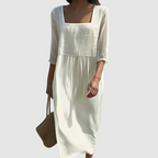Tamsin | Women's Linen Dress | Casual, Breathable | Square Neck, Mid-Sleeve
