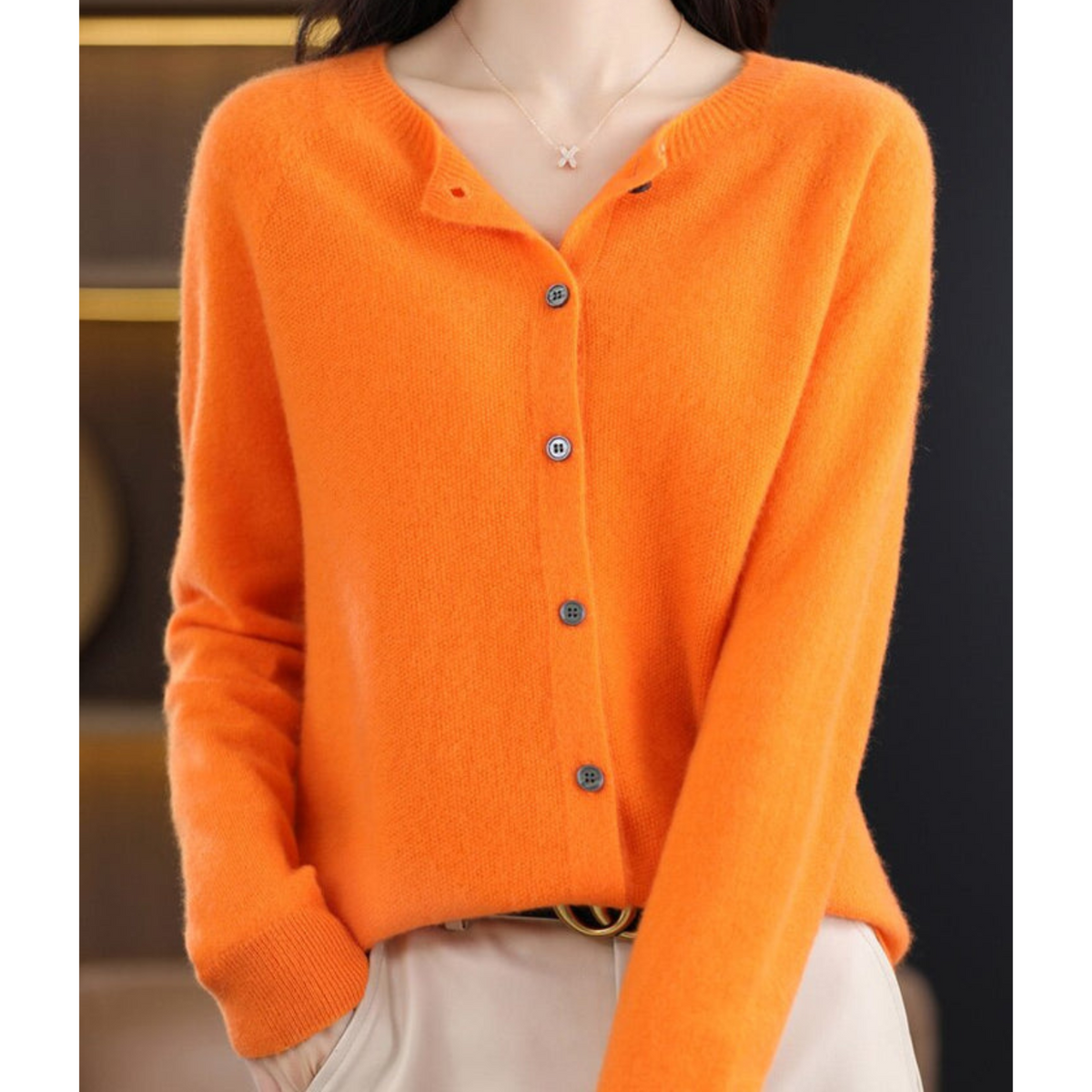 Nova | Women's Merino Wool Sweater | Round Neck, Button Placket | Slim Fit