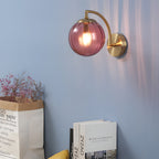 Luna | Wall Lamp | Curved Arm, Spherical Ribbed Glass Shade, 1-Light