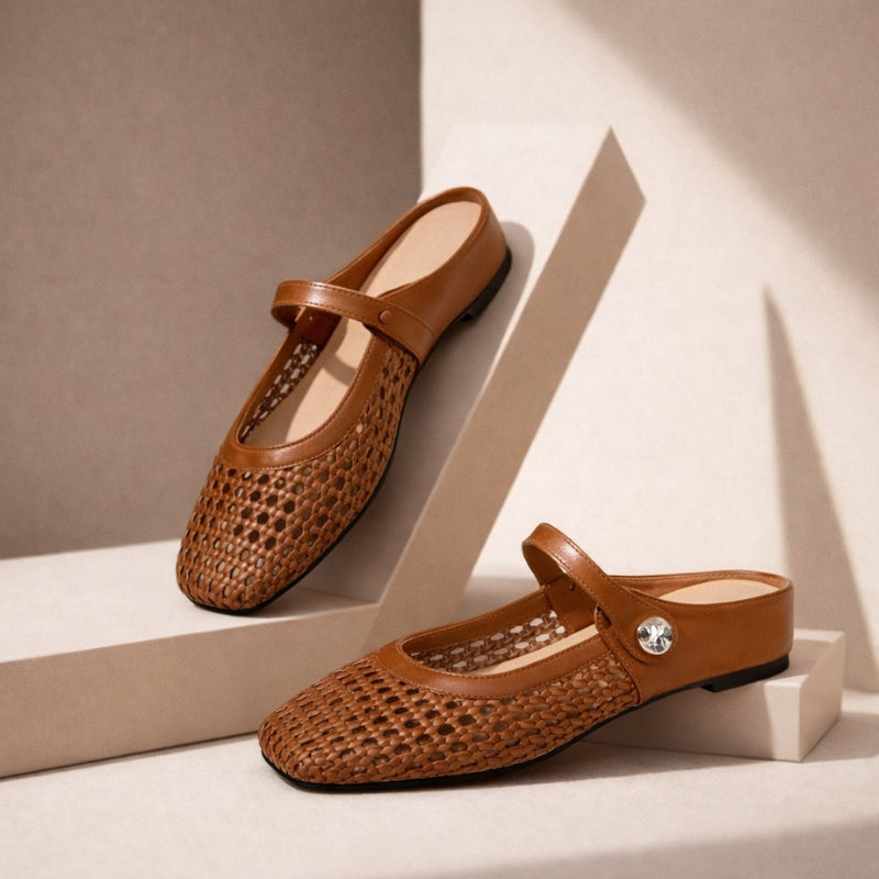 Orthopedic Mules Women Mary Jane Strap Flats Breathable Open Weave