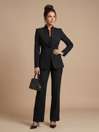 Women 2 Piece Suit Stand Collar Flared Trousers