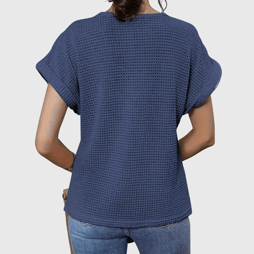 Mila | Women's Openwork Blouse | Short Sleeve, Round Neck | Loose Fit