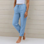 Women Linen Pants Stretch Elastic Waist Relaxed Fit | Talia
