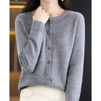 Nova | Women's Merino Wool Sweater | Round Neck, Button Placket | Slim Fit