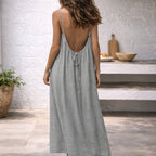 Linen Dress Women Sleeveless Long Maxi Cotton Blend Open Back