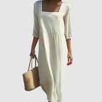 Tamsin | Women's Linen Dress | Casual, Breathable | Square Neck, Mid-Sleeve