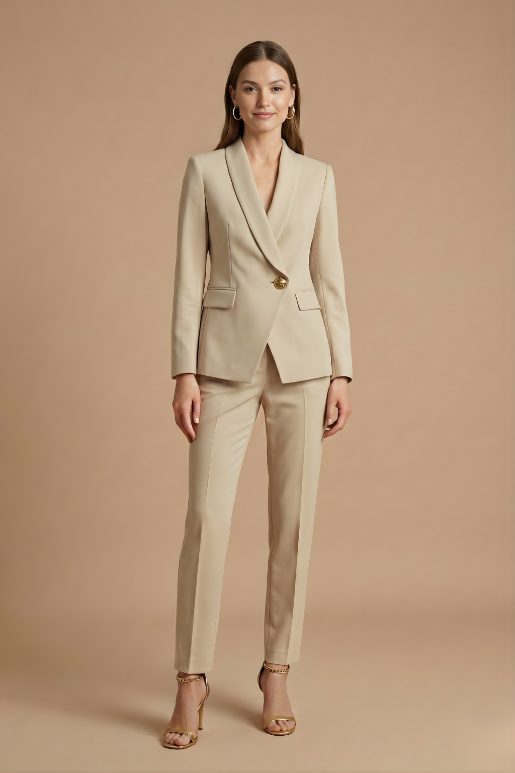 Women 2 Piece Blazer Set Shawl Collar Straight Leg Trousers