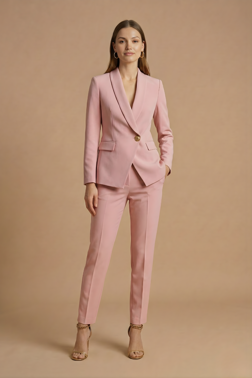 Women 2 Piece Blazer Set Shawl Collar Straight Leg Trousers