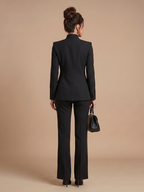 Women 2 Piece Suit Stand Collar Flared Trousers
