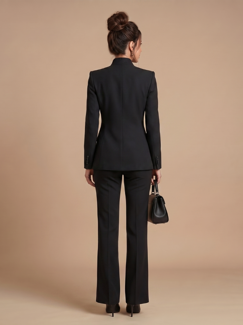 Women 2 Piece Suit Stand Collar Flared Trousers