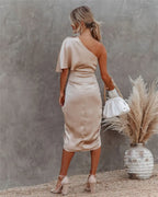 Aria | Women's Midi Dress | Asymmetric One Shoulder, Draped | Evening