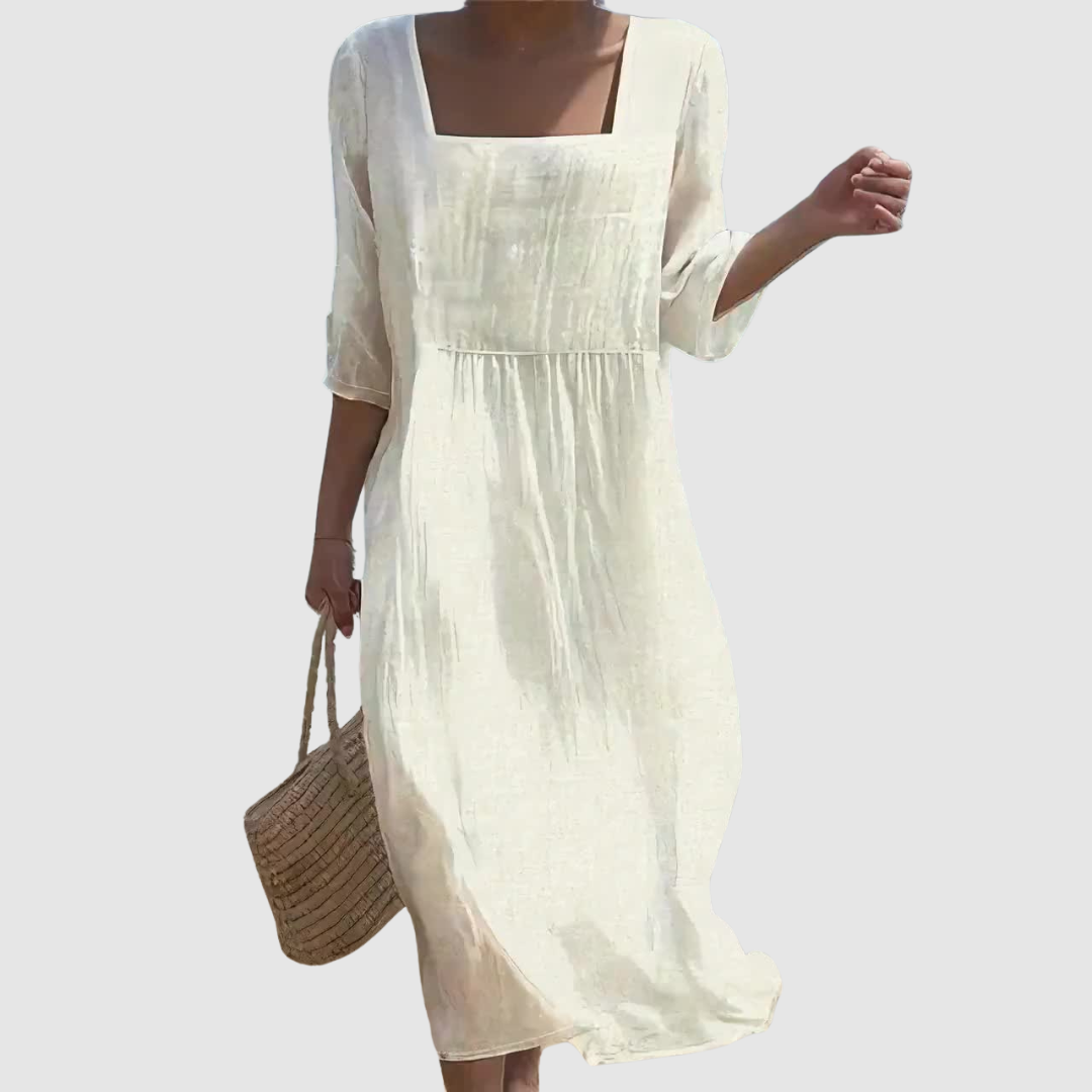 Tamsin | Women's Linen Dress | Casual, Breathable | Square Neck, Mid-Sleeve
