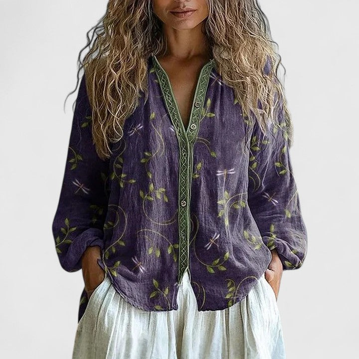 Zelda | Women Blouse Retro Leaf Print