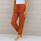 Women Linen Pants Stretch Elastic Waist Relaxed Fit | Talia