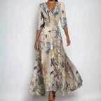 Floral Dress Women Wrap Three Quarter Sleeve Flowing Skirt Breathable