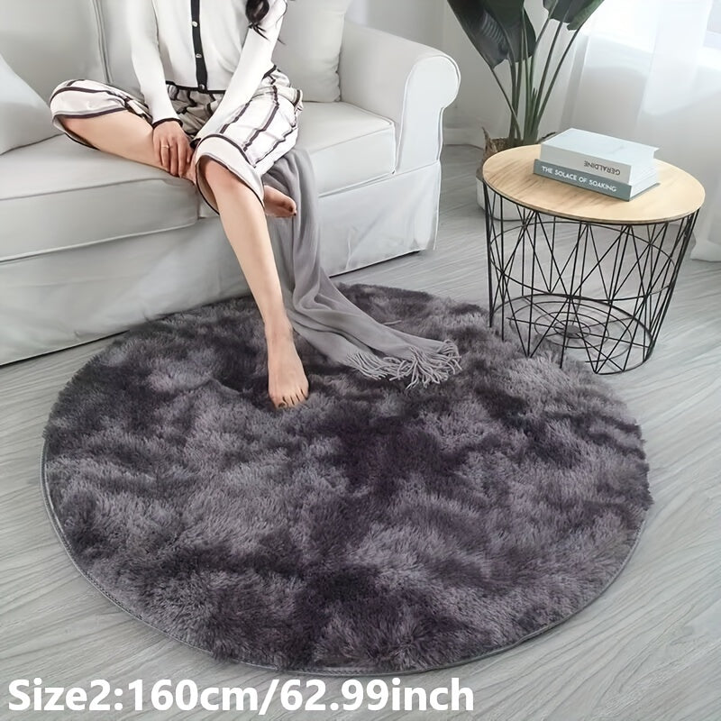 Delphine | Round Plush Rug | Tie-Dye, Soft & Non-Slip | Living Room, Bedroom
