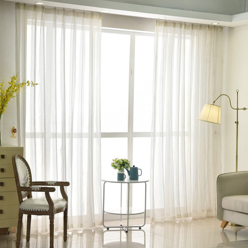 Esme | Sheer Curtains | White Striped, Voile, Light-Filtering | Living Room