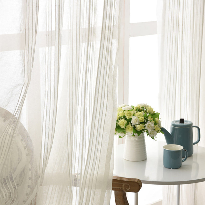 Esme | Sheer Curtains | White Striped, Voile, Light-Filtering | Living Room