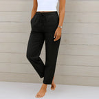 Women Linen Pants Stretch Elastic Waist Relaxed Fit | Talia