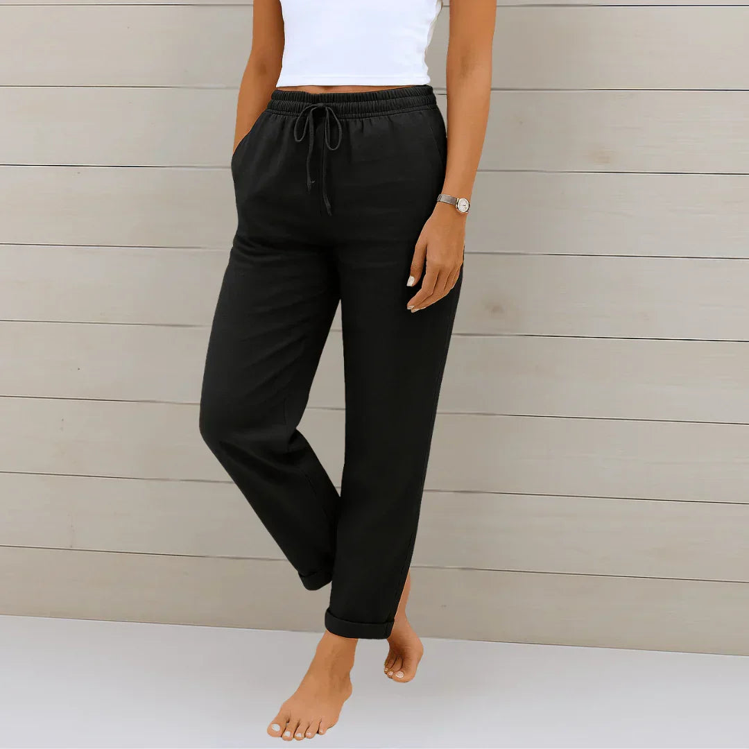 Women Linen Pants Stretch Elastic Waist Relaxed Fit | Talia
