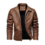 Quinn | Men's Faux Leather Jacket | Biker Style, Ribbed Sleeves | Fleece Lined