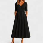 Nina | Midi Dress | Surplice V-Neckline, Elbow Sleeves | Side Pockets