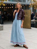 Yvaine | Maxi Dress | Women's Striped, Spaghetti Strap | Red Trim Detail