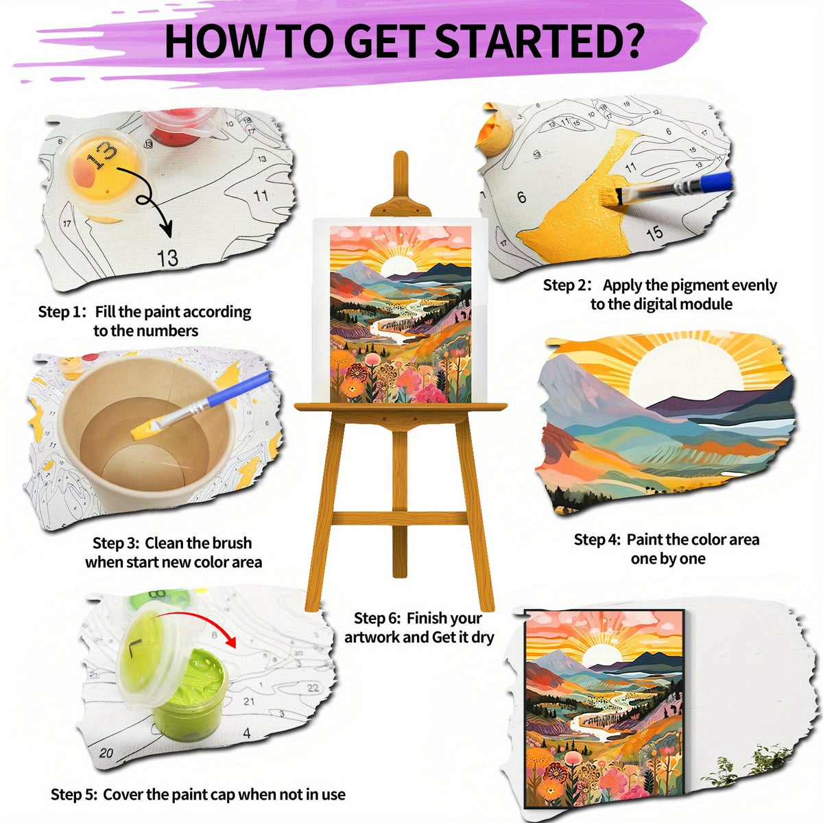 Ondina | Paint by Numbers Kit | Sunset Mountain Landscape, 40x50cm | DIY Art