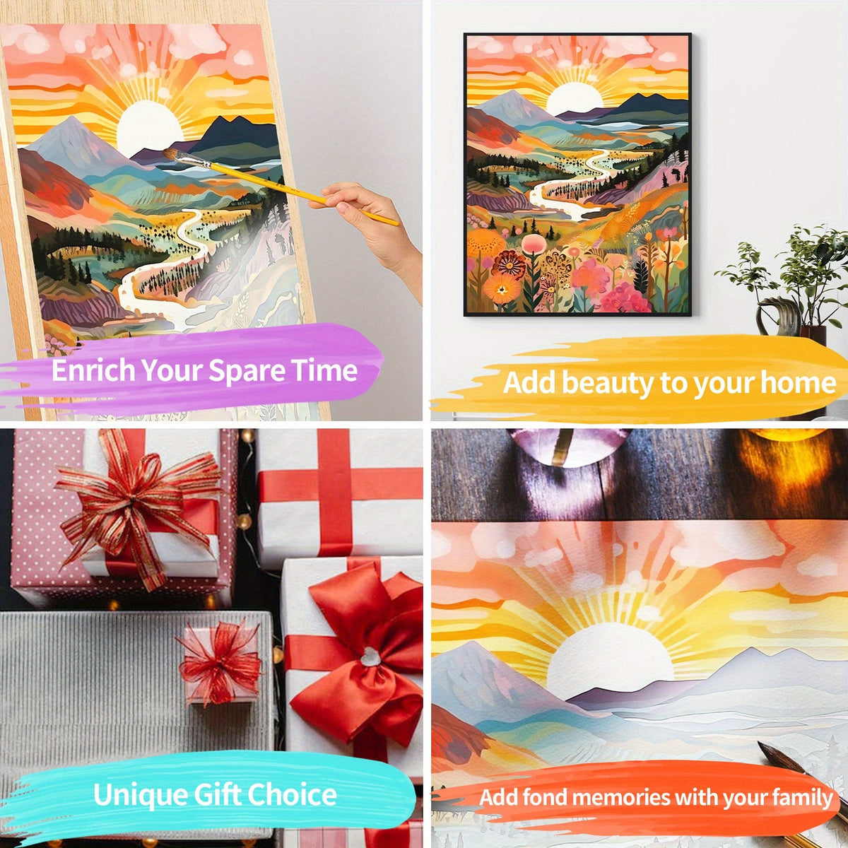 Ondina | Paint by Numbers Kit | Sunset Mountain Landscape, 40x50cm | DIY Art