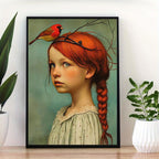 Cosima | Canvas Wall Art | Girl & Cardinal Portrait, Art Deco | Frameless