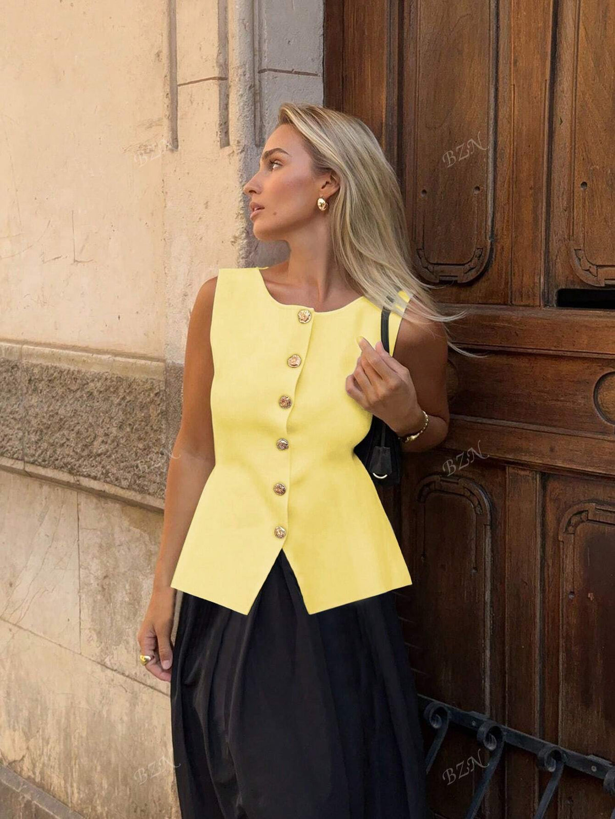 Leah | Women's Sleeveless Vest | Button-Front, Peplum | Tailored Fit