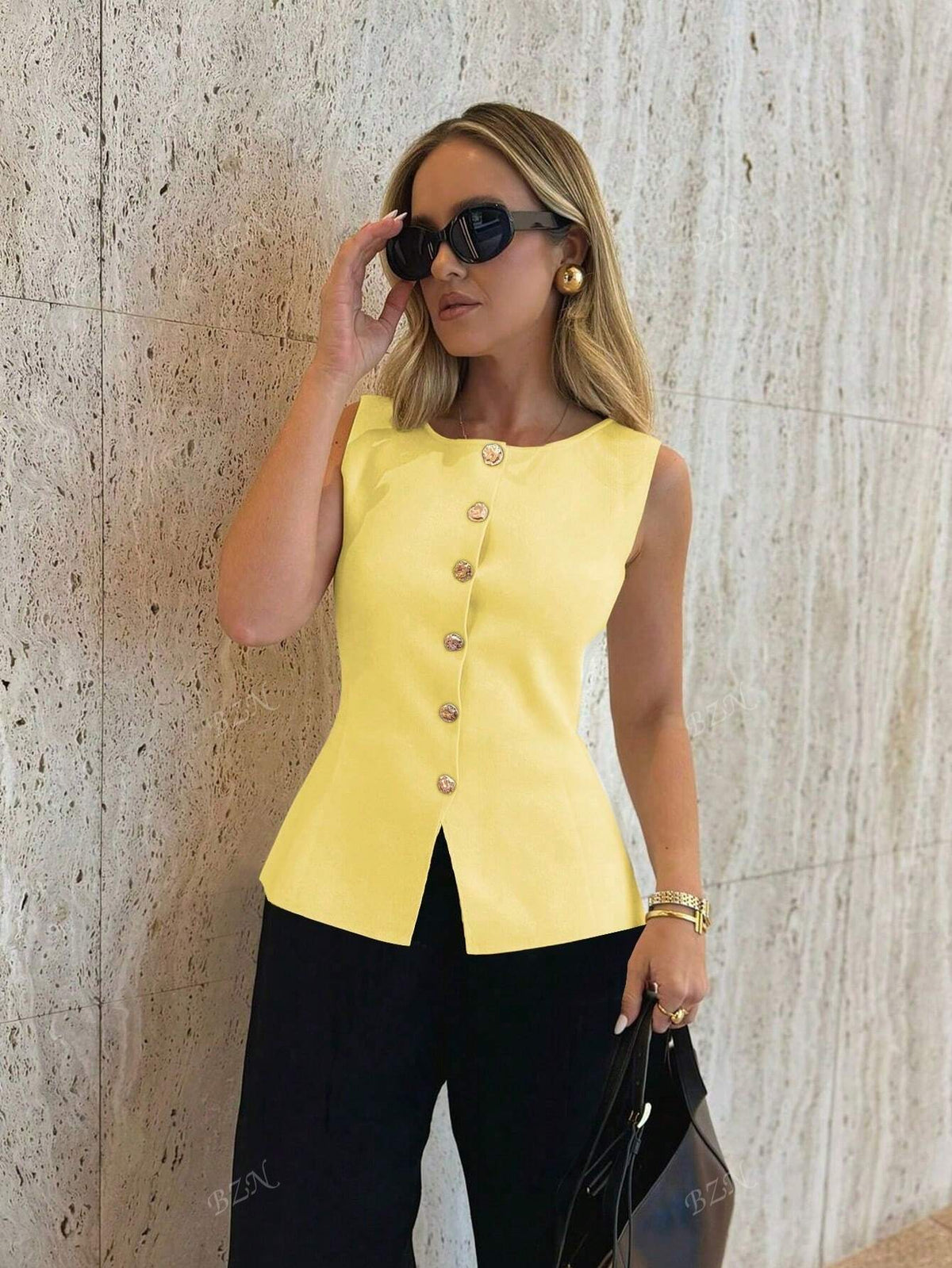 Leah | Women's Sleeveless Vest | Button-Front, Peplum | Tailored Fit