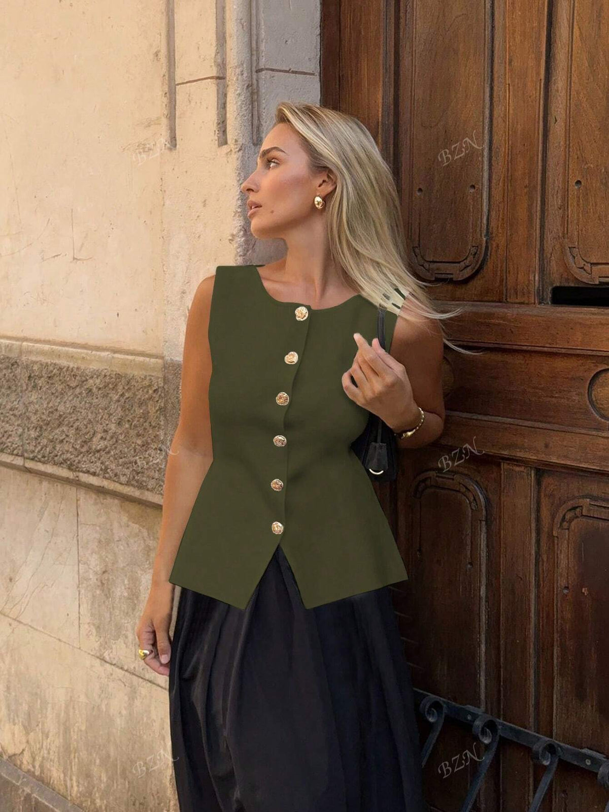 Leah | Women's Sleeveless Vest | Button-Front, Peplum | Tailored Fit