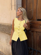 Leah | Women's Sleeveless Vest | Button-Front, Peplum | Tailored Fit
